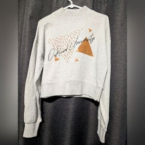 Chicka-d Oakland University Womens Gray Cropped‎ Mock Neck Sweatshirt Size Small